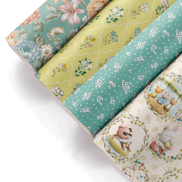 Fabric Paper little Flowers on green - Sunny House