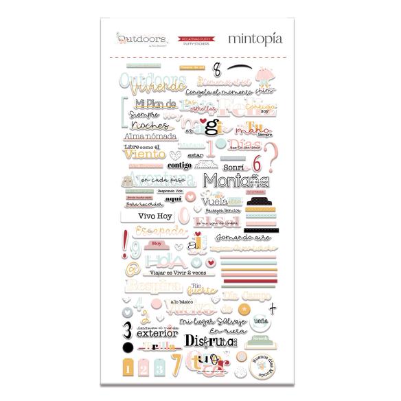 Puffy word stickers Outdoors Spanish