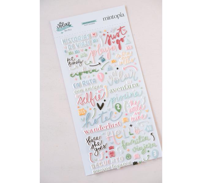 Puffy Stickers Phrases Flying - Travel Stories Mintopia