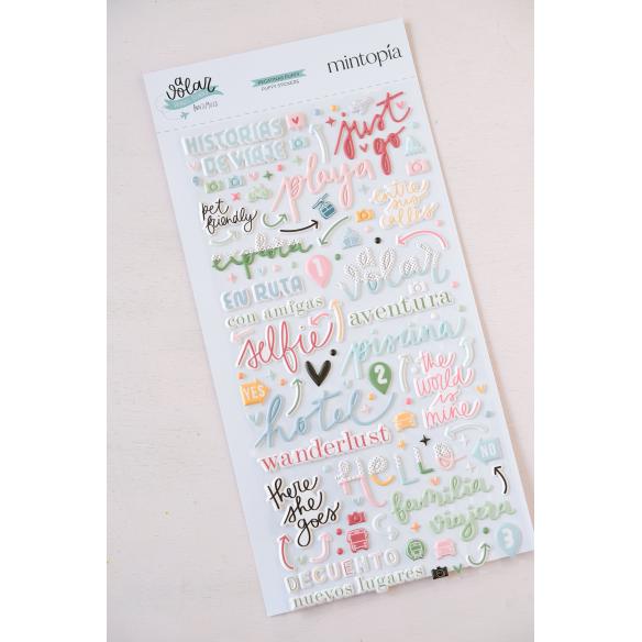 Puffy Stickers Phrases Flying - Travel Stories Mintopia