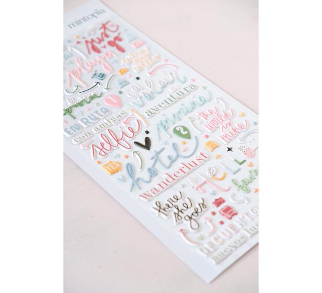 Puffy Stickers Phrases Flying - Travel Stories Mintopia