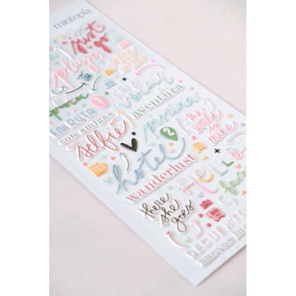 Puffy Stickers Phrases Flying - Travel Stories Mintopia